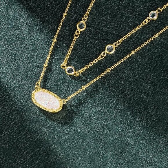 14K Gold-Plated Multilayer Necklace with Crystal Accents – New with Tags - Picture 2 of 5